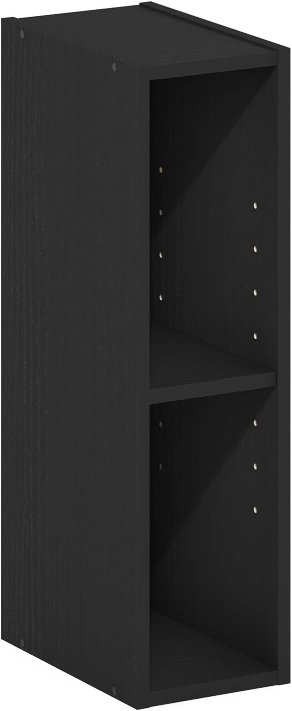 Furinno Fulda Book Shelf, 2-Tier Narrow Bookshelf, Bookcase with 6-in Width Storage Shelf, 9.3 x 5.9 x 21.2, for Living Room, Bedroom, Home Office, Blackwood