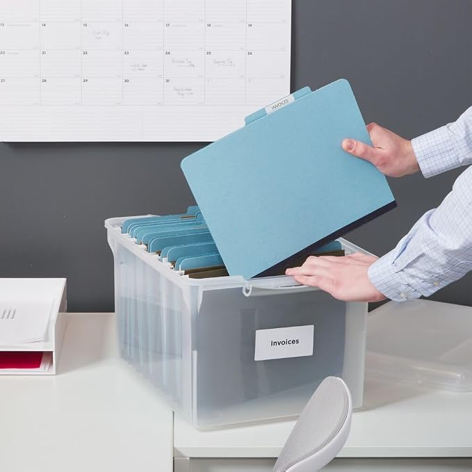 STAPLES Store & Slide Plastic File Box Latching, Letter/Legal Size, Clear, 4/Carton