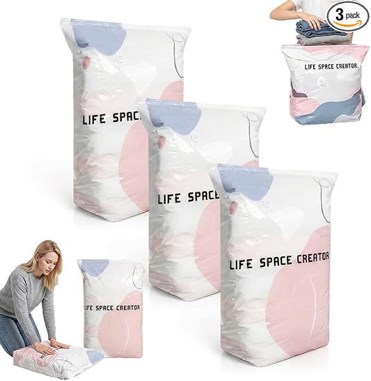 No-Pump Vacuum Storage Bags, Upgraded 3D Vacuum Storage Bags, Portable Large Clothes Compression Bags for Household Use, Convenient Cube Storage Bag for Clothes, Comforters, Blankets (3, 31.5*39.4in)
