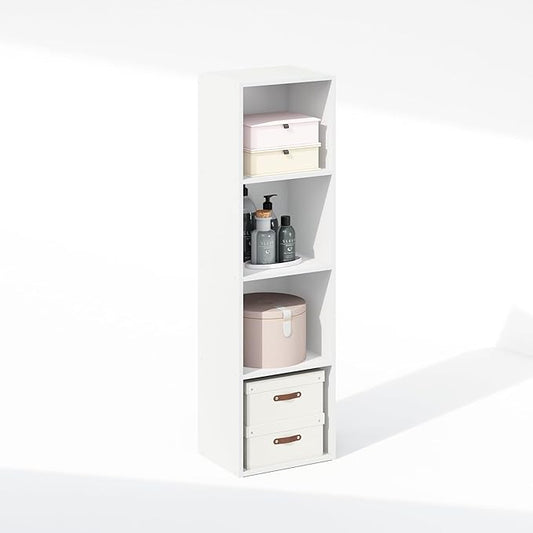 Furinno Reed Closet Organizers and Storage, 4-Tier Closet Organizer, Open Shelf Closet Storage, for Wardrobe, Bedroom, Living Room, White