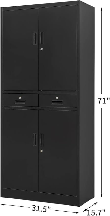 CJF Metal Storage Cabinet, 71" H Metal Cabinets with Adjustable Shelves and Drawers, Locking Storage Cabinet for Pantry, Office, Garage, Home, School, Utility (Black)