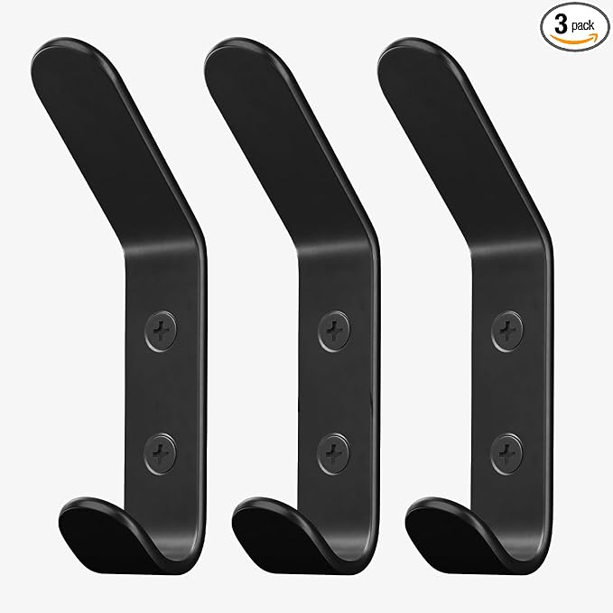 Wall Coat Hook Rack - Set of 3 - Black Metal Hooks for Hanging Coats - Hat Hooks - Hat Hangers for Wall