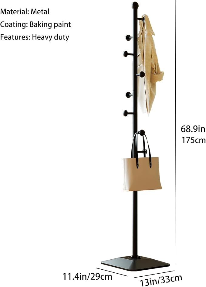 Coat rack,Metal coat hanger stand,Coat Tree freestanding Heavy duty with 8 Hooks and Cast iron base for coats,Hat,scarf,jacket,purse