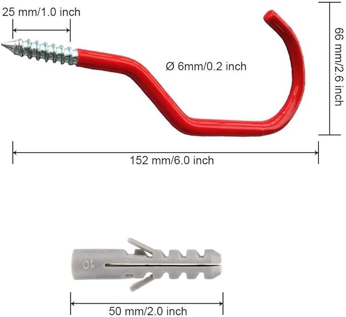 Heavy Duty Bike Hook for Garage Ceiling, 6 PCS Garage Storage System Hooks Loading Capacity 100 LBS, Large Screw Bike Hooks for Garage Wall and Garage Ceiling, Outdoor String Lights Plants hooks