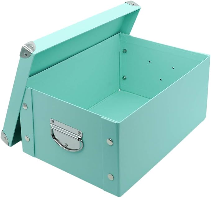 GUOZI Collapsible Storage Box, Decorative Memory Box with Lid & Metal Reinforced Corners, Cardboard File Bin with Handles, Organizer Gift Box for Keepsake Toy Photos Office Nursery Wardrobe Bookshelf