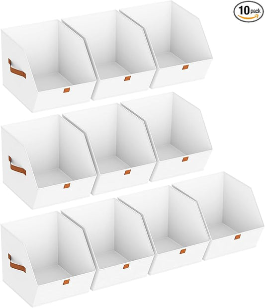 Homsorout Fabric Closet Storage Cubes - 10 Pack Square Storage Bins with Dual Handles for Clothes, Towels, Toys, Cube Storage Organizers for Bedroom, Nursery, Shelves, Closet, Small Spaces, White