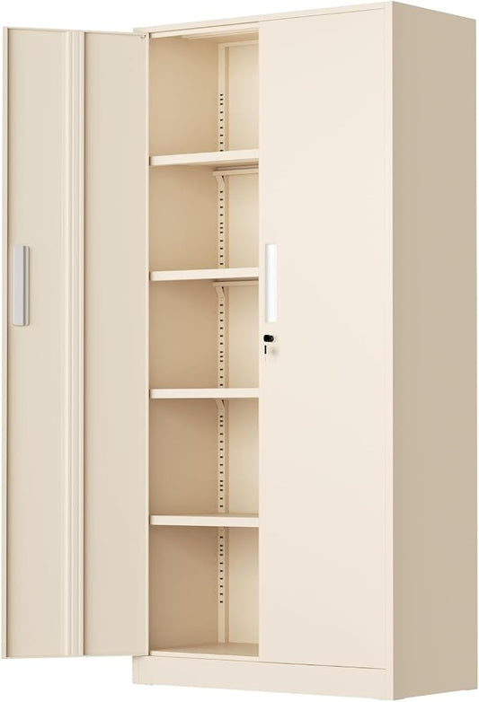 INTERGREAT Tall Metal Storage Cabinet, 72" Locking Steel Cabinet with Door and Shelves, Utility Cabinets for Office, Garage,Home,(Gray)