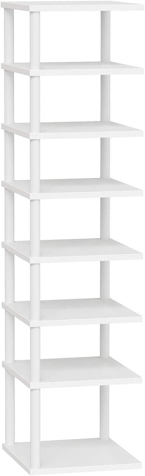 HOOBRO Vertical Shoe Rack, 8-Tier Narrow Shoe Shelf, Shoe Storage Organizer for Small Space, 11" L x 11" W x 53" H, Closet, Entryway, Hallway, Bedroom, White WW22XJ01