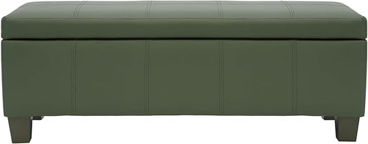 51 Inch Storage Ottoman, Storage Bench with Safety Hinge, Upholstered Synthetic Leather Ottoman Bench for Bedroom, Living Room, Entryway, Hallway, Foot Rest, Support 500lbs