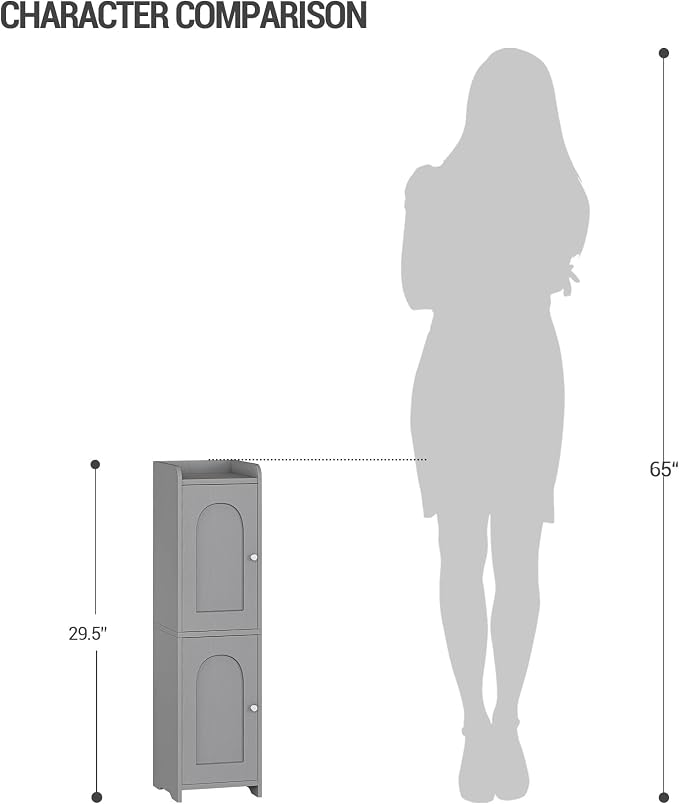 Hzuaneri Bathroom Storage Cabinet, Small Corner Floor Cabinet with 2 Doors | Narrow Toilet Paper Cabinets with Adjustable Shelf, Bathroom Organizer for Small Spaces, 7.9" D x 7.9" W x 29.5" H Gray