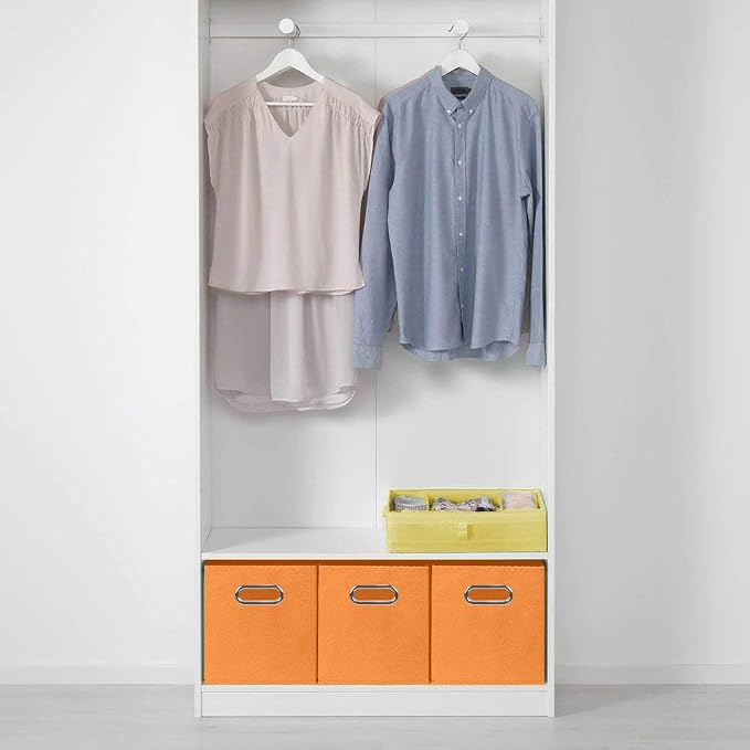 ShellKingdom Storage Bins, Foldable Fabric Storage Cubes with Metal Handle | Cloth Storage Organizer Drawer For Closet And Toys, 11 X 10.5 X 10.5 INCH, 2 Pack (Orange)