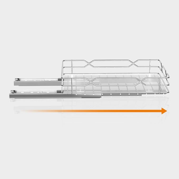 Pull Out Spice Rack Organizer for Cabinet, Chrome, 8.5"W x 10.5"D x 2.5"H | Slide Out Design, No Drill Asembly, Fits Spices, Bottles & Jars, Ideal For Narrow Kitchen Cabinets & Pantry