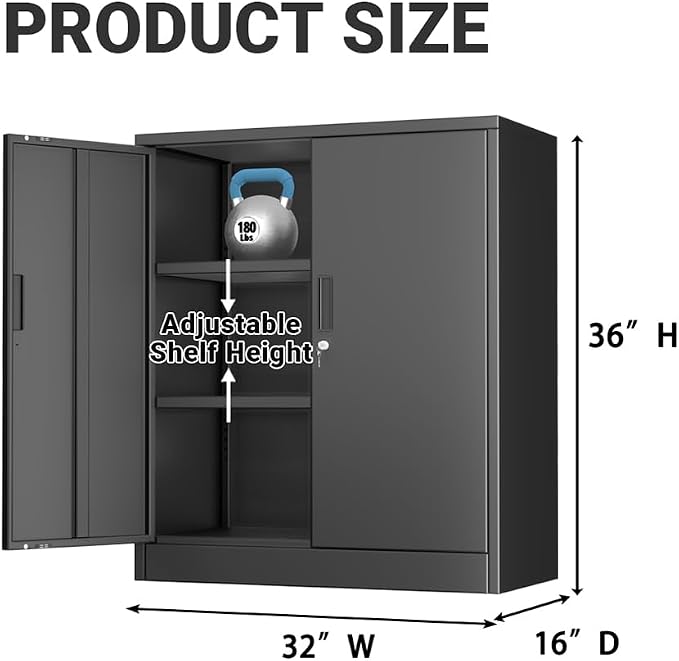 CJF Metal Storage Cabinet, 36" H Locking Storage Cabinet with Shelves and Doors, Metal Cabinets for Home Office, Garage, Utility Room and Basement (Black)