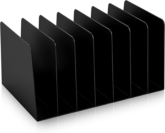 Suzile Metal Desktop File Organizer, 7 Compartments, Vertical File Sorter, Black, 5.51" W x 8.78" L x 4.49" H, Office, Reception Areas, Workspace