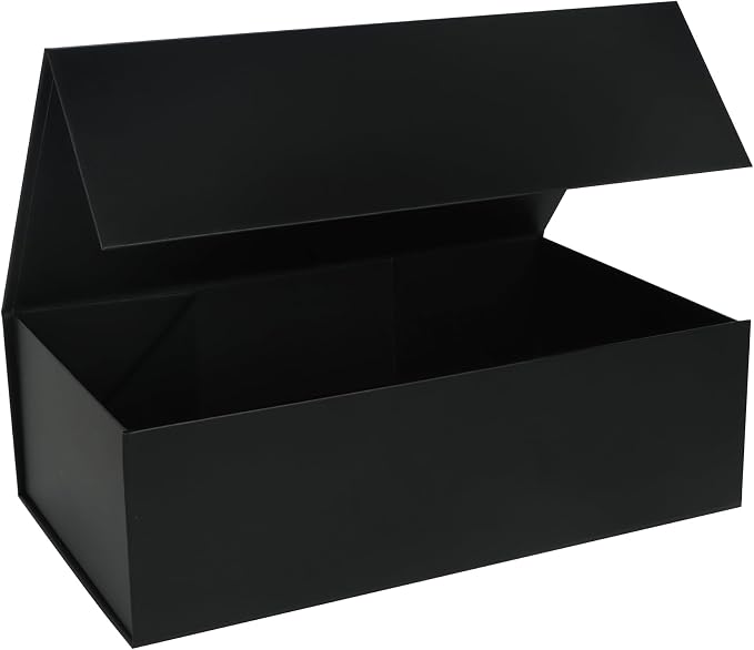 LFBOX Black Gift Box with Magnetic Lids 1 Pack | Large Bridesmaid Groomsman Proposal Boxes,13.8x8.3x4.4 in, Collapsible Rectangle Storage Box