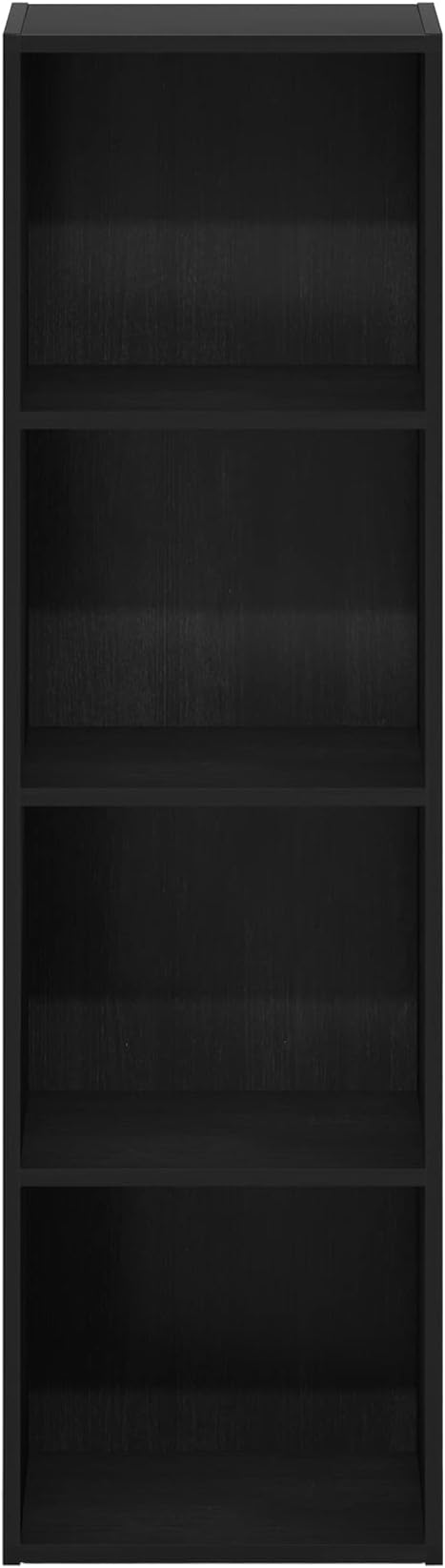 Furinno PASIR Book Shelf, 4-Tier Modern Bookshelf, Open Shelves Bookcase 9 x 12 x 42, Easy Assembly, for Living Room, Bedroom, Home Office, Blackwood