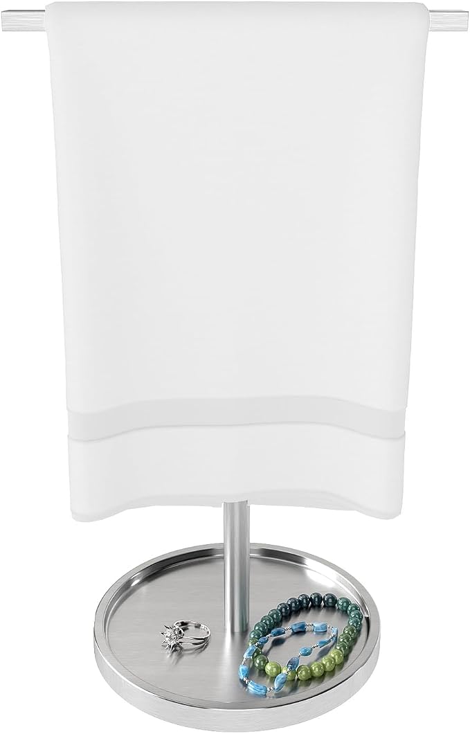 STWWO Hand Towel Holder Stand, Countertop Hand Towel Stand for Bathroom Kitchen, T-Shape Adjustable Hand Towel Holder, Brushed Nickel
