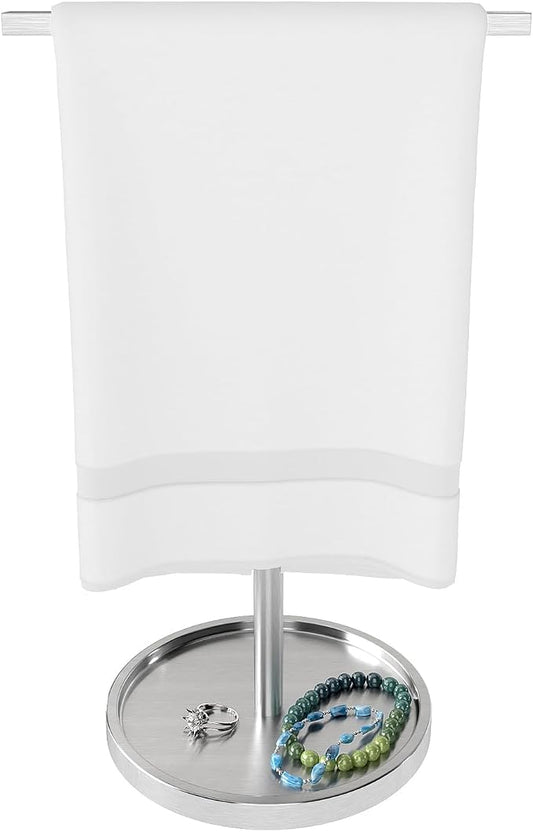 STWWO Hand Towel Holder Stand, Countertop Hand Towel Stand for Bathroom Kitchen, T-Shape Adjustable Hand Towel Holder, Brushed Nickel