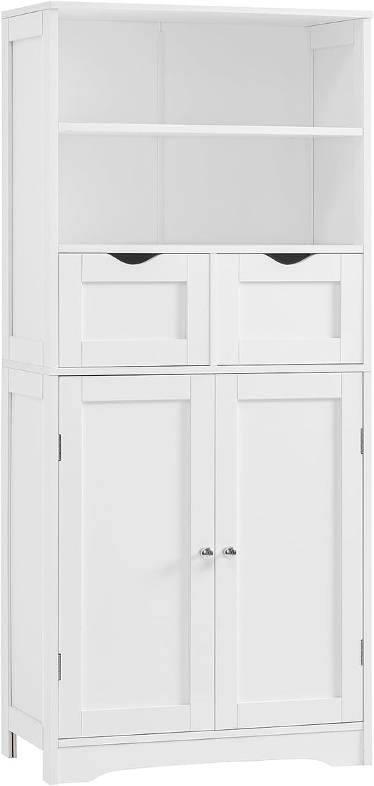 Iwell Tall Bathroom Cabinet, Storage Cabinet with Adjustable Shelves, Bathroom Storage Cabinet for Living Room, Dining Room, Entryway, White