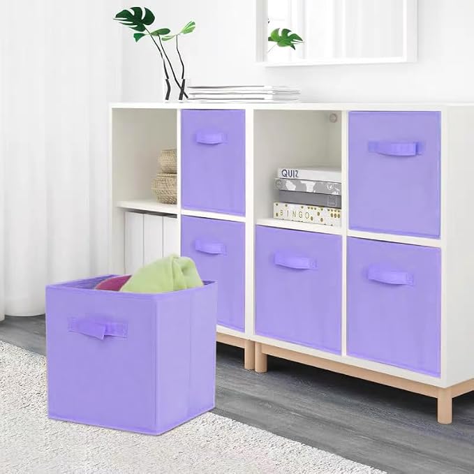Purple Cube Storage Bins 9.0"x7.5"x7.5" Mini Size Fabirc Foldable Closet Toy Organizer Collapsible Cloth