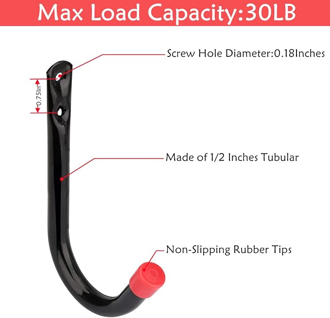 Garage Storage J Utility Hook, 8 Pack Heavy Duty Wall Mounted Hanging Hooks Organize Garden Tools, Gym Bags, Stroller, Toy,Power Tool