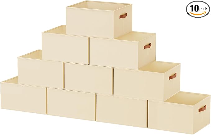 DIMJ 10 Pack Large Closet Storage Baskets Bins for Shelves, Collapsible Fabric Closet Organizers and Storage with Polyester Handles, Decorative Baskets for Organizing Clothes, Linen Closet 16x12x10