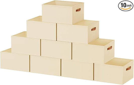 DIMJ 10 Pack Large Closet Storage Baskets Bins for Shelves, Collapsible Fabric Closet Organizers and Storage with Polyester Handles, Decorative Baskets for Organizing Clothes, Linen Closet 16x12x10