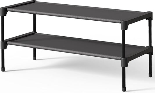 Kitsure Shoe Rack - Non-Woven Shoe Rack Shelf, Shoe Organizer for Closet, Entryway, Garage & Corridor, Stackable Shoe Shelves, 27.5" Wide - 2 Tier, Black | Shoe Organizer for Closet, Entryway, Garage, Stackable Shoe Shelves, college dorm&apartment esse...