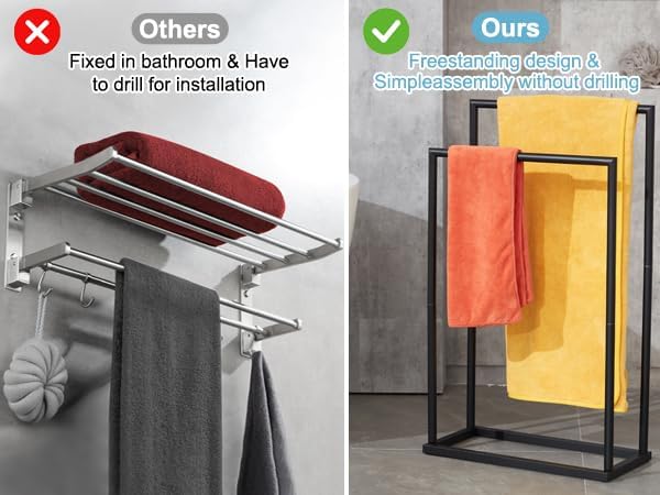 Free Standing Towel Rack, 2 Tier Towel Racks for Bathroom, Modern Outdoor Towel Drying Rack for Poolside, Black, DECLUTTR