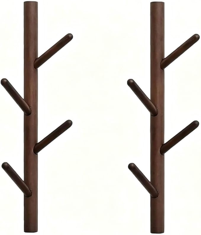 Wooden Wall Mount Coat Rack | Wall Coat Rack, 4 Hooks Tree Branch Coat Rack Wall Mount, Hat Rack for Wall Heavy Duty, Bathroom Towel Rack 2 Pack