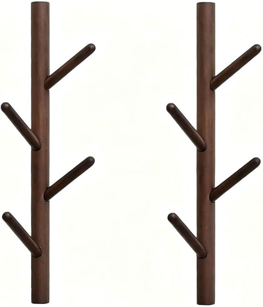 Wooden Wall Mount Coat Rack | Wall Coat Rack, 4 Hooks Tree Branch Coat Rack Wall Mount, Hat Rack for Wall Heavy Duty, Bathroom Towel Rack 2 Pack