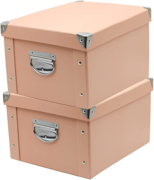 GUOZI Collapsible Storage Box, Decorative Memory Box with Lid & Metal Reinforced Corners, Cardboard File Bin with Handles, Organizer Gift Box for Keepsake Toy Photos Office Nursery Wardrobe Bookshelf