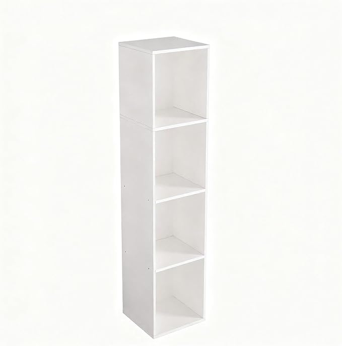 4 Cube Storage Organizer, Cube Shelf, Freestanding 4 Tier Open Shelf Bookcase for Home Office, Bedroom, Living Room, Study, White