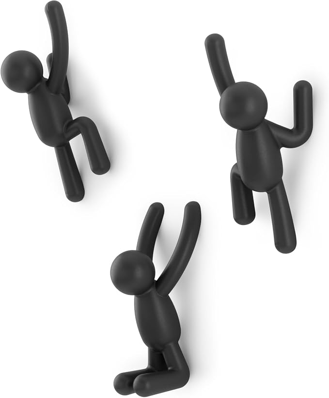 Umbra Buddy Wall Hooks – Decorative Wall Mounted Coat Hooks for Hanging Coats, Scarves, Bags, Purses, Backpacks, Towels and More, Set of 3, Black | Easy install with hardware, holds 5lbs per hook, entryway bedroom bathroom dorm, playful hanging storage...