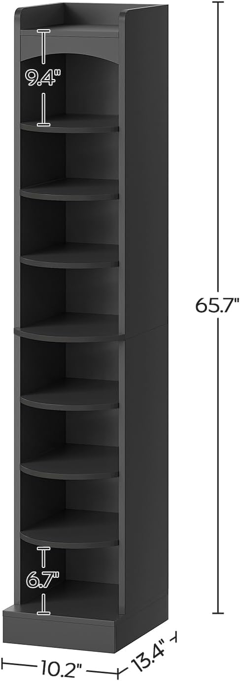 9-Tier Tall Shoe Rack, Wooden Shoe Storage Organizer, Narrow Shoe Cabinet with Removable Shelves for Small Spaces, Holds 9 Pairs of Shoes, for Entrance, Hallway, Black SS02BK