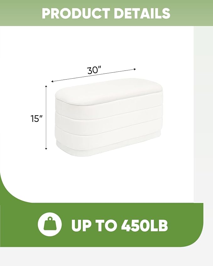 B FSOBEIIALEO Velvet Storage Ottoman with Tray, Folding Ottoman with Storage Coffee Table Shoes Bench for Dorm Room, Living Room White, 30"x15"x15"