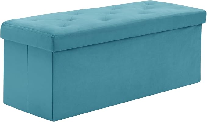 BRIAN & DANY 43 Inches Folding Storage Ottoman Bench, Velvet Ottoman with Storage for Living Room, Bedroom, Entryway, Ottoman Foot Rest, End of Bed Bench (Teal)