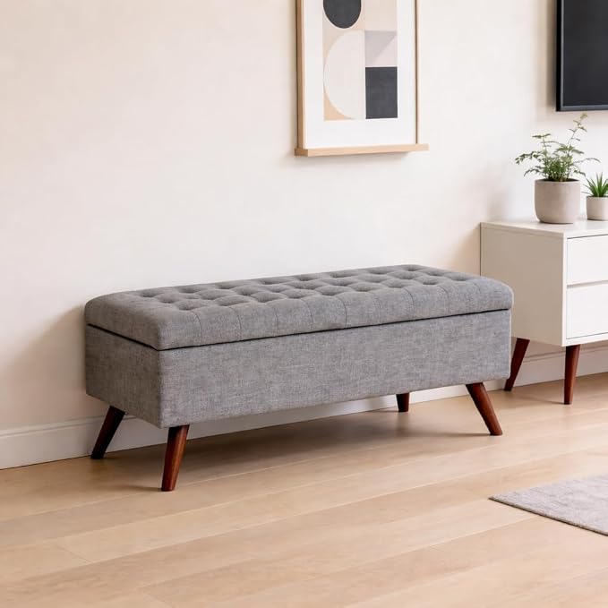 HomePop 48" Modern Tufted Storage Bench - Medium Gray