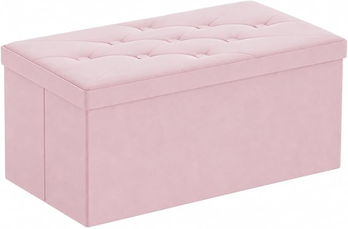 BRIAN & DANY Folding Storage Ottoman Bench, Ottoman with Storage, Foot Rest, Benches Seat for Bedroom, Living Room, Entryway, Long Shoes Bench, 15.7" x 31.5" x 15.7" Pink