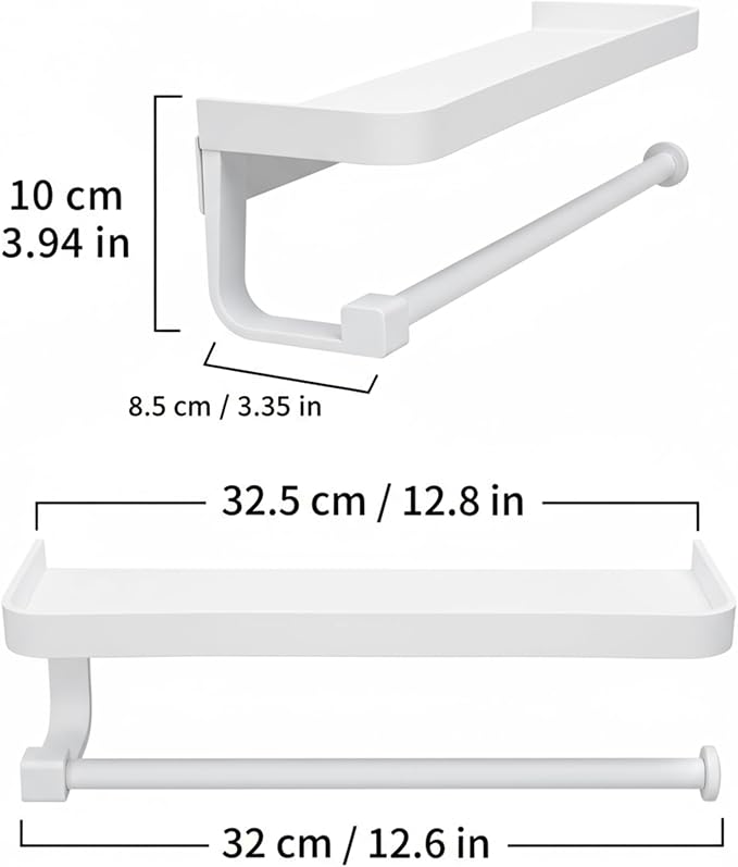 JOOM Hand Towel Holder for Bathroom -Paper Towel Holder Wall Mount - for Bathroom Black Paper Towel Holder with Shelf -Kitchen Towel Holder White