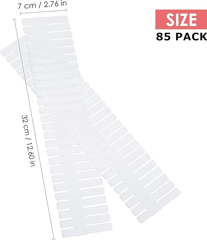 85Pcs Drawer Dividers, Adjustable Drawer Organiser, Cut at Will for Tidying Clutter Clothes, Socks, Makeup, Dresser, Kitchen White