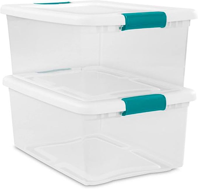 Sterilite+14948012+15+Quart+White%2fClear+Plastic+Storage+Box+With+Blue+Aquarium+Latches