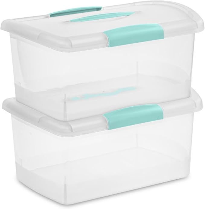 Sterilite Medium Nesting ShowOffs, Stackable Small Storage Bin with Latching Lid and Handle, Plastic Container to Organize Home, Clear, 30-Pack