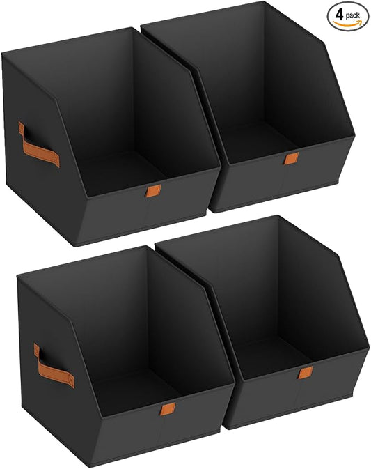 Homsorout Fabric Closet Storage Cubes - 4 Pack Square Storage Bins with Dual Handles for Clothes, Towels, Toys, Cube Storage Organizers for Bedroom, Nursery, Shelves, Closet, Small Spaces, Black