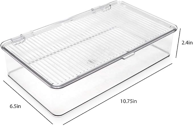 Isaac Jacobs Small Stackable Organizer Bin (10.75” x 6.5” x 2.4”) w Hinged Lid Clear Storage Box Home Office School Fridge Bathroom Kitchen Pantry Container BPAFree Food Safe (Small Clear) (Pack of 2)