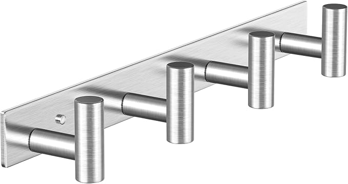 Wall Mounted Coat Rack-4 Hooks, Heavy Duty Stainless Steel Wall Hooks for Towel Coat Bag, Hat Rack Coat Hanger Coat Hooks Towel Racks for Bathroom Entryway Kitchen Hotel (Silvery, 1 Pack)