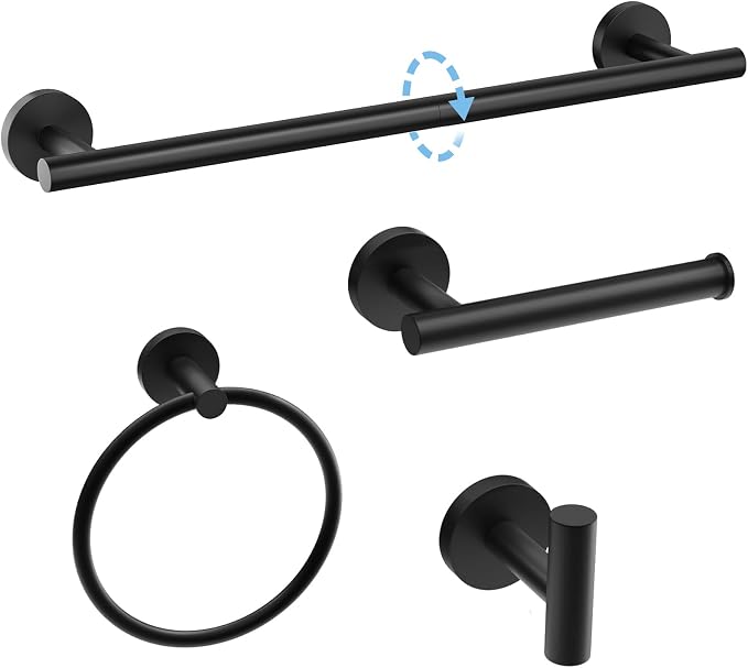 Luxbaro 24 Inch Matte Black Bathroom Hardware Set, Thicken, 4-Piece | Modern Towel Bar Set, Wall Mounted Towel Racks for Bathroom, Durable SUS304 Stainless Steel Bathroom Accessories Set