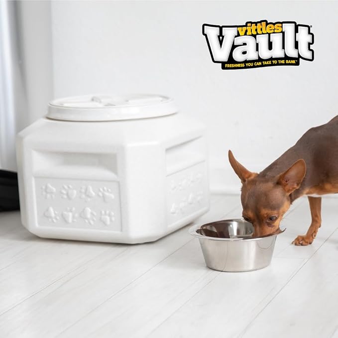 Vittles Vault Traditional Pet Food Storage Container For Dog Kibbles/Bird Seed/Oatmeal/Rice/Flour/Cereal, BPA Free Plastic, Sealed Airtight For Cat Food, Up To 30 lb, Made in USA, With Scoop, Gray