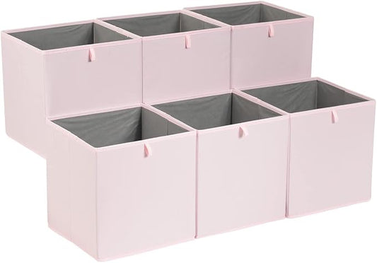 Amazon Basics Collapsible Cube Organizer Bins, Closet Storage Organizer Baskets for Shelves, Space-Saving, 13" x 15" x 13", Peony Pink, Pack of 6