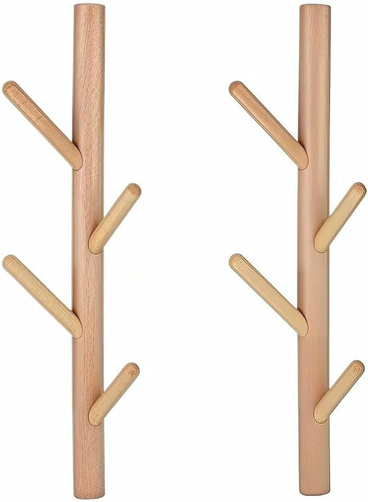 Wooden Wall Mount Coat Rack | Wall Coat Rack, 4 Hooks Tree Branch Coat Rack Wall Mount, Hat Rack for Wall Heavy Duty, Bathroom Towel Rack 2 Pack